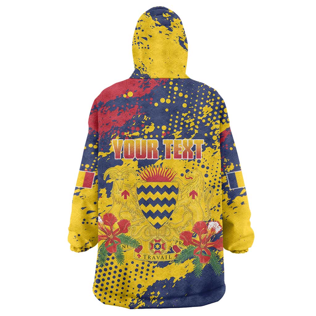 Personalized Chad Republic Day Wearable Blanket Hoodie Coat Of Arms - Grunge Style - Wonder Print Shop