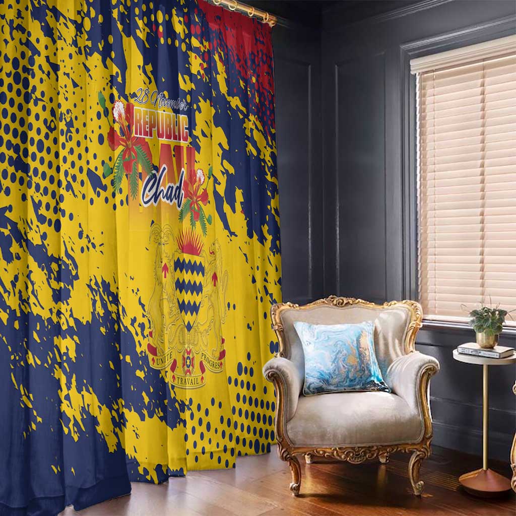Chad Republic Day Window Curtain Coat Of Arms - Grunge Style - Wonder Print Shop