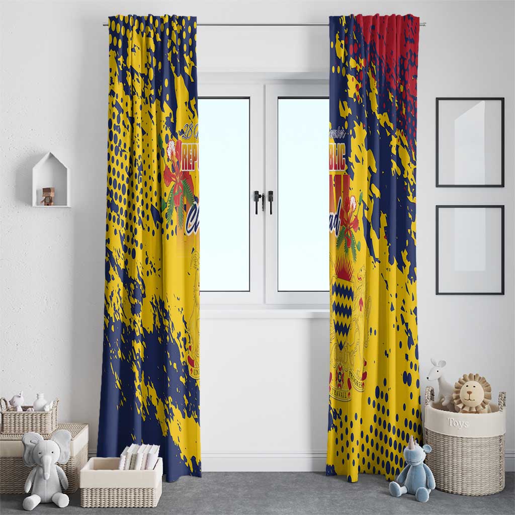 Chad Republic Day Window Curtain Coat Of Arms - Grunge Style - Wonder Print Shop
