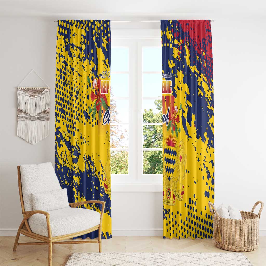 Chad Republic Day Window Curtain Coat Of Arms - Grunge Style - Wonder Print Shop