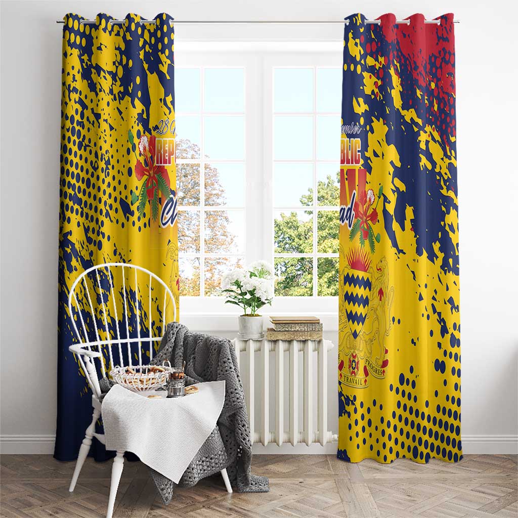 Chad Republic Day Window Curtain Coat Of Arms - Grunge Style - Wonder Print Shop