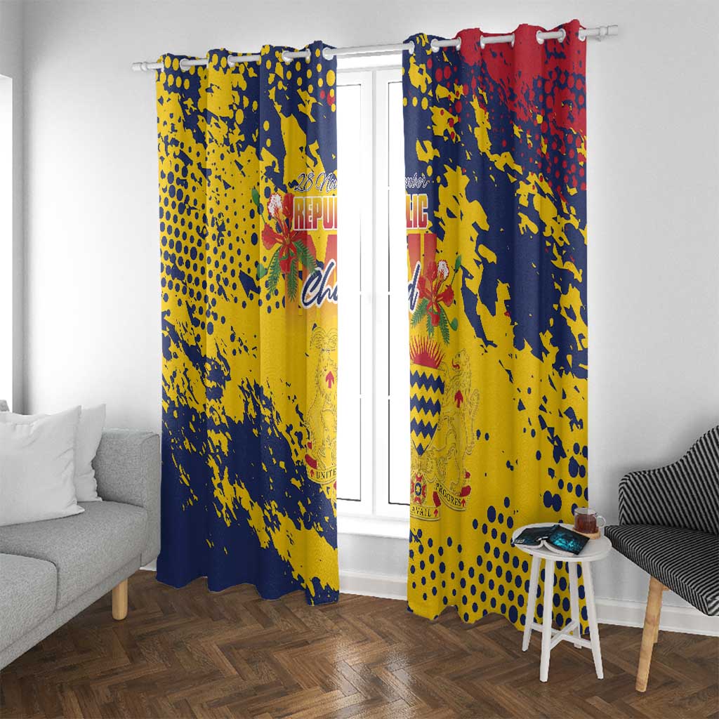 Chad Republic Day Window Curtain Coat Of Arms - Grunge Style - Wonder Print Shop
