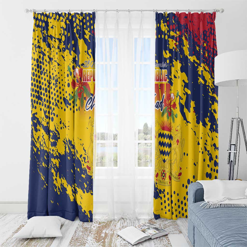 Chad Republic Day Window Curtain Coat Of Arms - Grunge Style - Wonder Print Shop