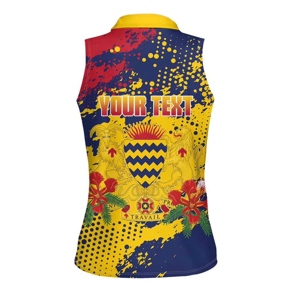 Personalized Chad Republic Day Women Sleeveless Polo Shirt Coat Of Arms - Grunge Style - Wonder Print Shop
