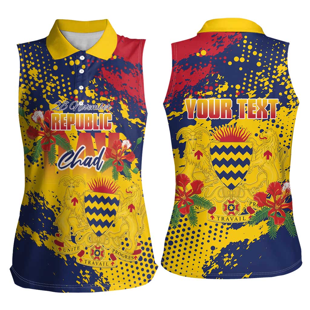 Personalized Chad Republic Day Women Sleeveless Polo Shirt Coat Of Arms - Grunge Style - Wonder Print Shop