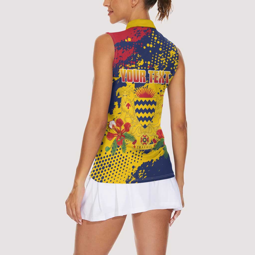 Personalized Chad Republic Day Women Sleeveless Polo Shirt Coat Of Arms - Grunge Style - Wonder Print Shop