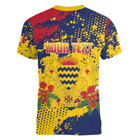 Personalized Chad Republic Day Women V-Neck T-Shirt Coat Of Arms - Grunge Style - Wonder Print Shop