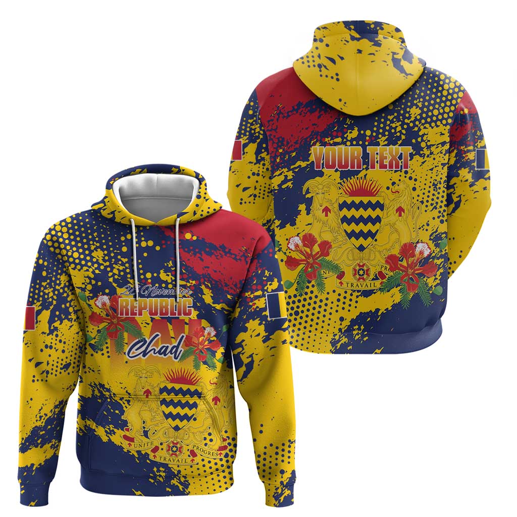 Personalized Chad Republic Day Zip Hoodie Coat Of Arms - Grunge Style - Wonder Print Shop