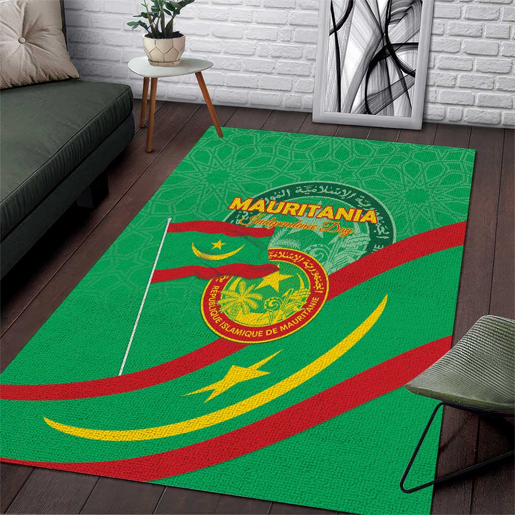 Mauritania Independence Day Area Rug Coat Of Arms With Map - Wonder Print Shop