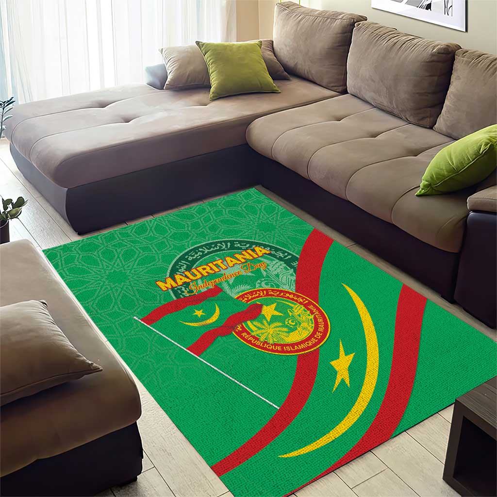 Mauritania Independence Day Area Rug Coat Of Arms With Map - Wonder Print Shop