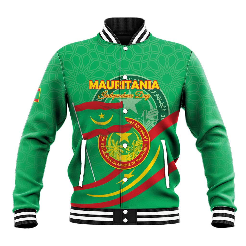 Personalized Mauritania Independence Day Baseball Jacket Coat Of Arms With Map - Wonder Print Shop