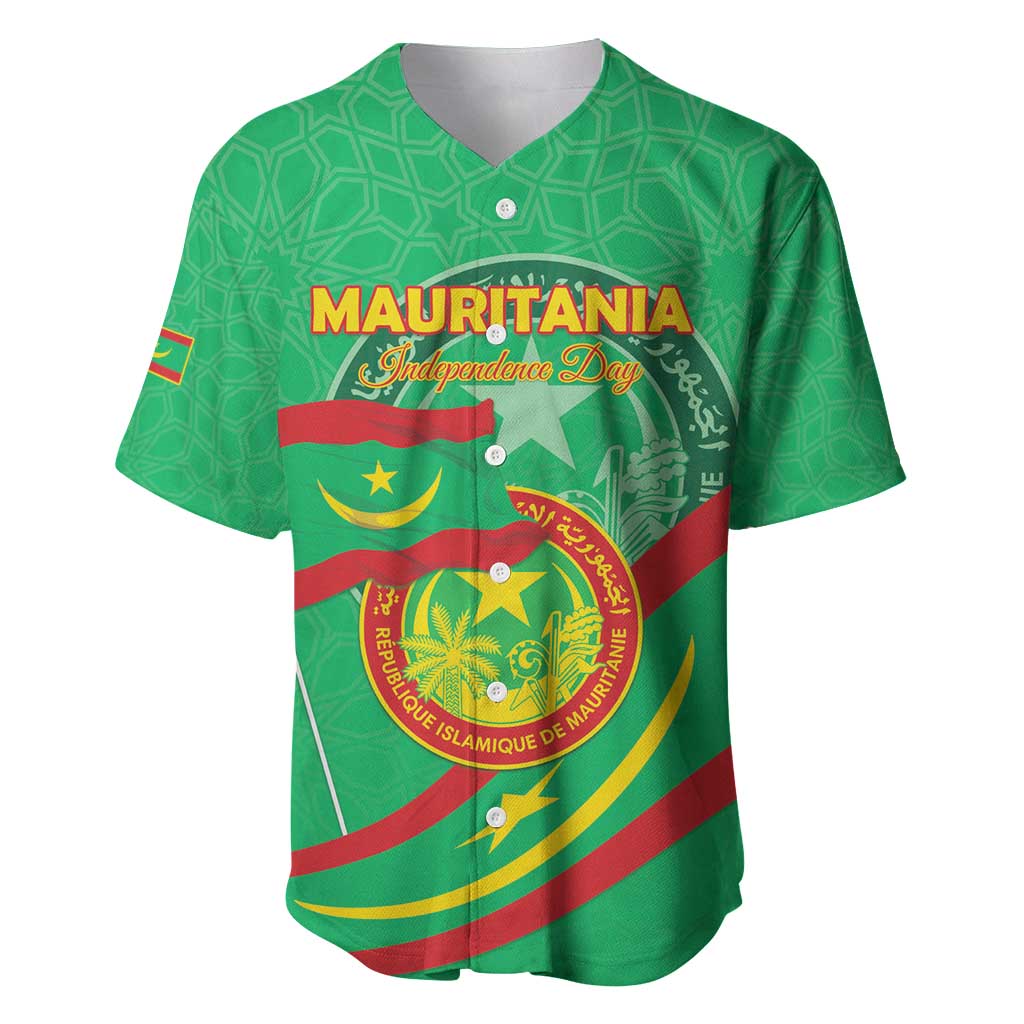 Personalized Mauritania Independence Day Baseball Jersey Coat Of Arms With Map - Wonder Print Shop