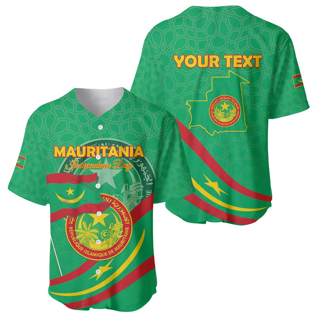 Personalized Mauritania Independence Day Baseball Jersey Coat Of Arms With Map - Wonder Print Shop