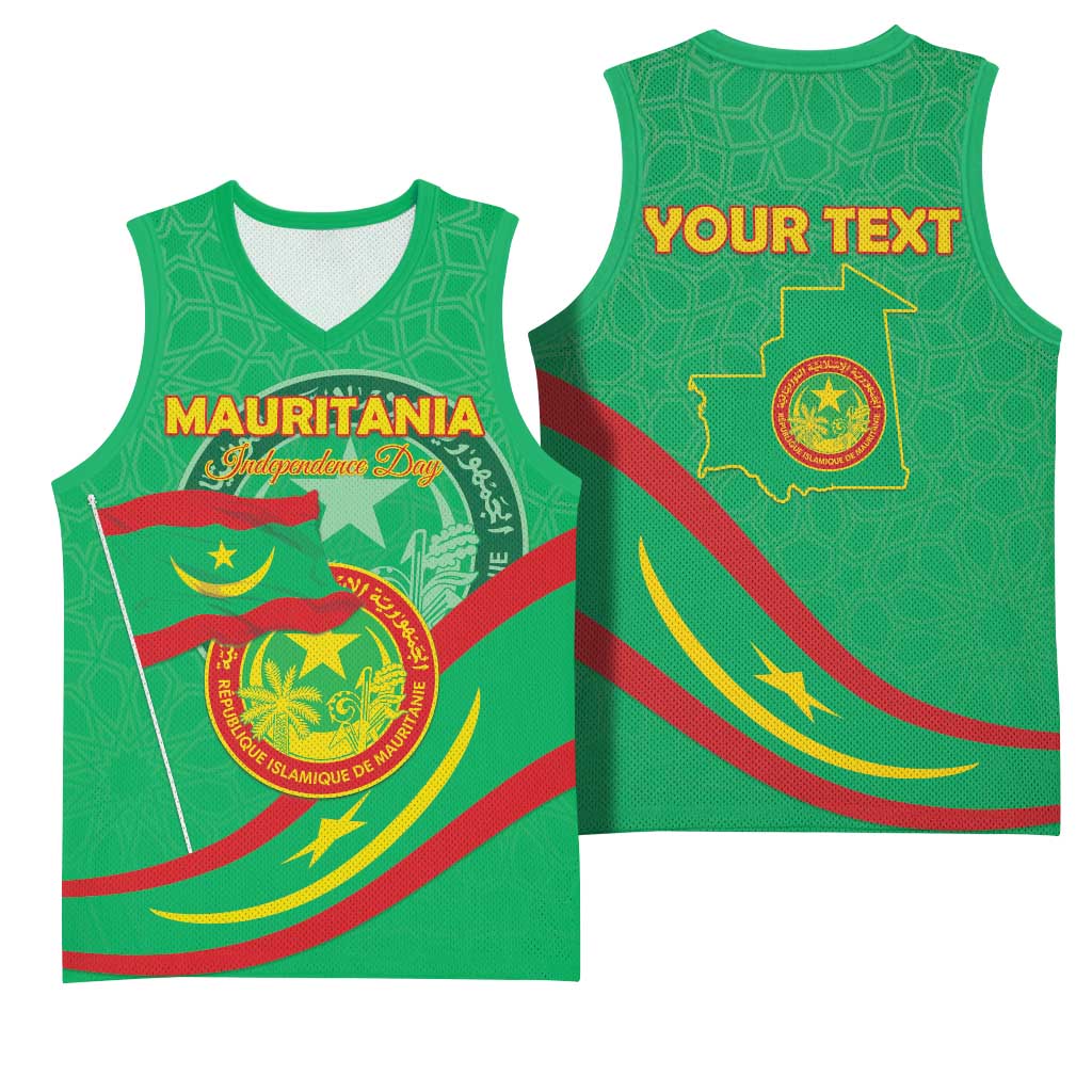 Personalized Mauritania Independence Day Basketball Jersey Coat Of Arms With Map - Wonder Print Shop