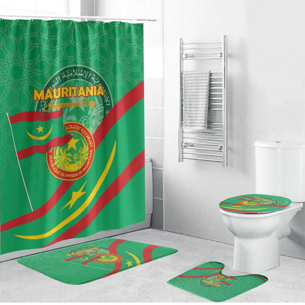 Mauritania Independence Day Bathroom Set Coat Of Arms With Map - Wonder Print Shop