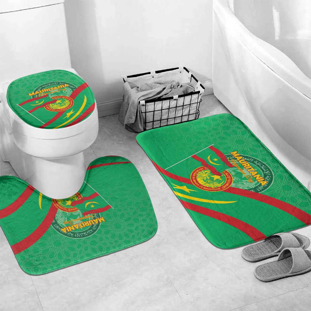 Mauritania Independence Day Bathroom Set Coat Of Arms With Map - Wonder Print Shop