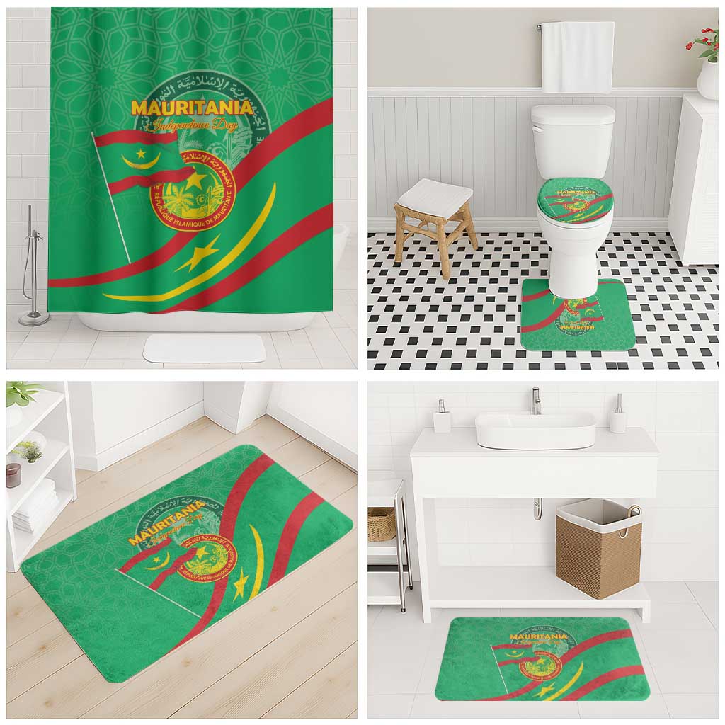 Mauritania Independence Day Bathroom Set Coat Of Arms With Map - Wonder Print Shop
