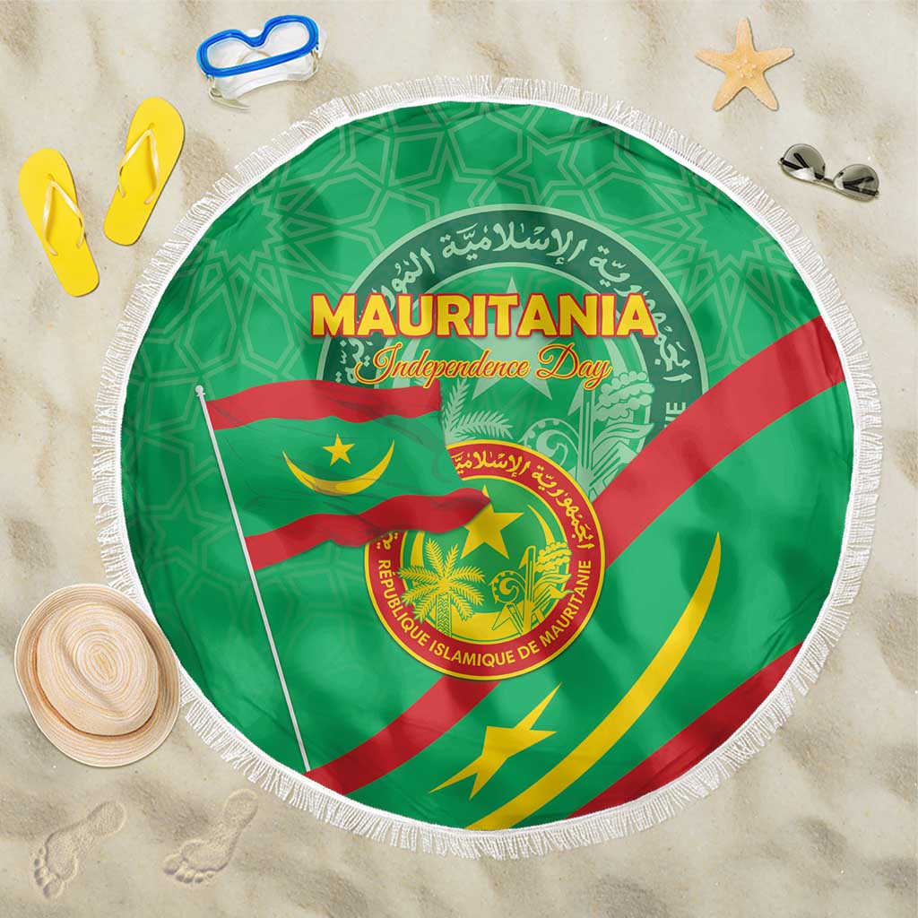 Mauritania Independence Day Beach Blanket Coat Of Arms With Map - Wonder Print Shop