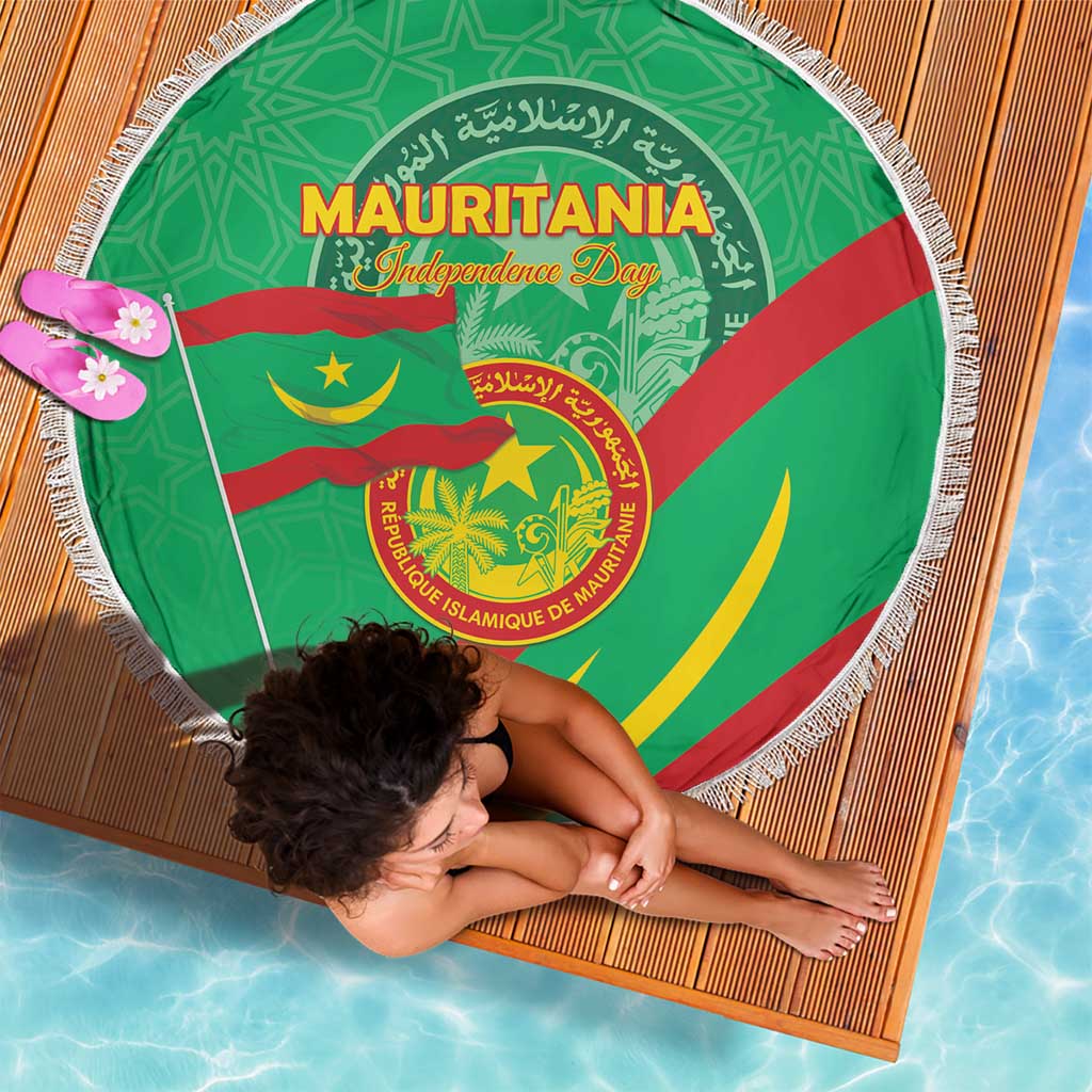 Mauritania Independence Day Beach Blanket Coat Of Arms With Map - Wonder Print Shop