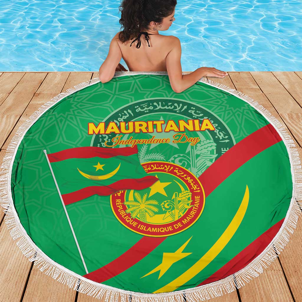 Mauritania Independence Day Beach Blanket Coat Of Arms With Map - Wonder Print Shop