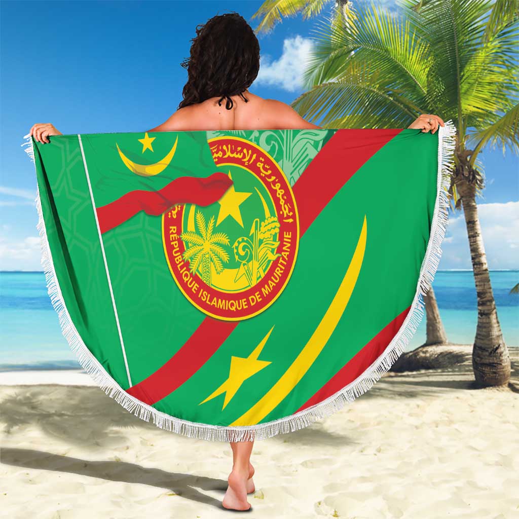 Mauritania Independence Day Beach Blanket Coat Of Arms With Map - Wonder Print Shop
