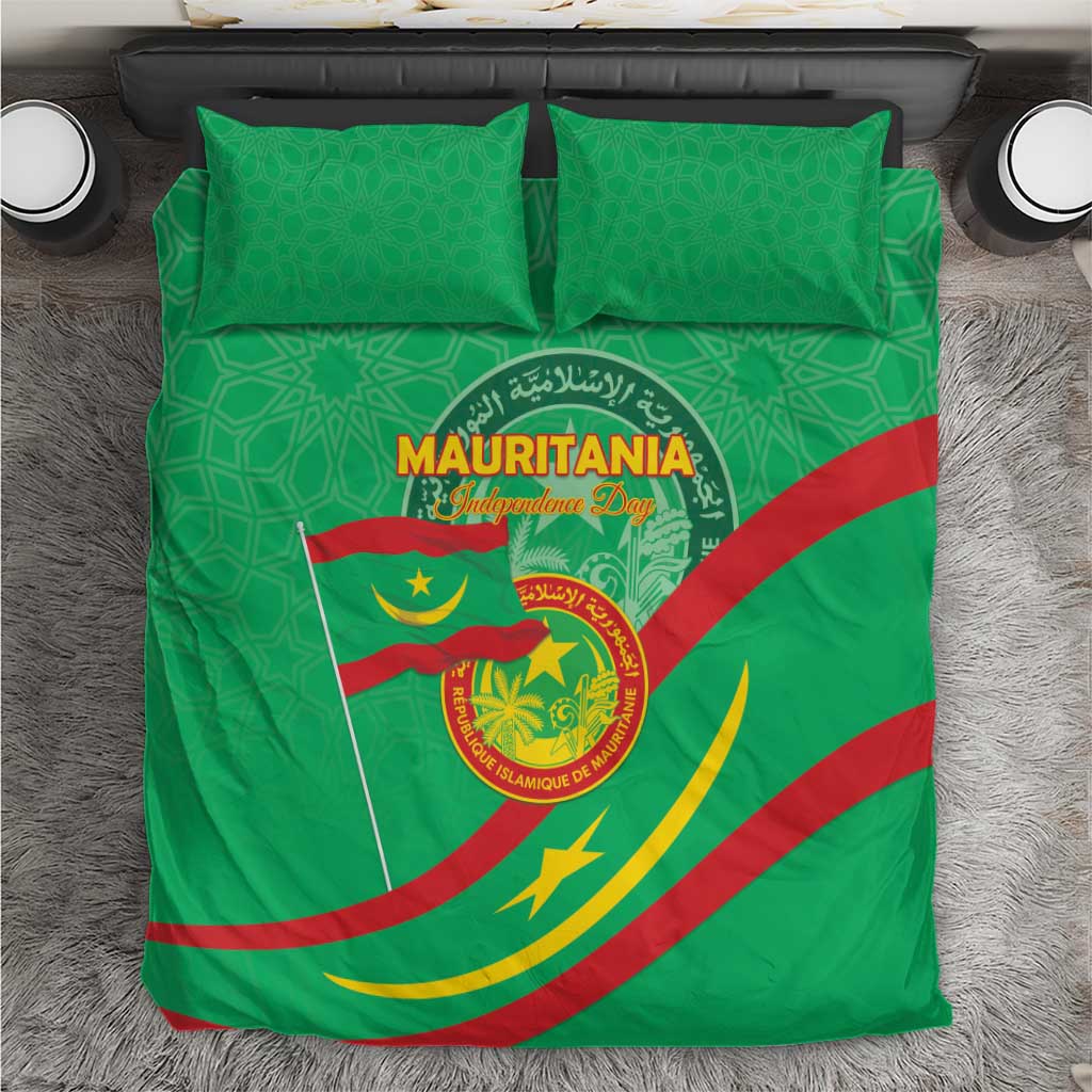 Mauritania Independence Day Bedding Set Coat Of Arms With Map - Wonder Print Shop
