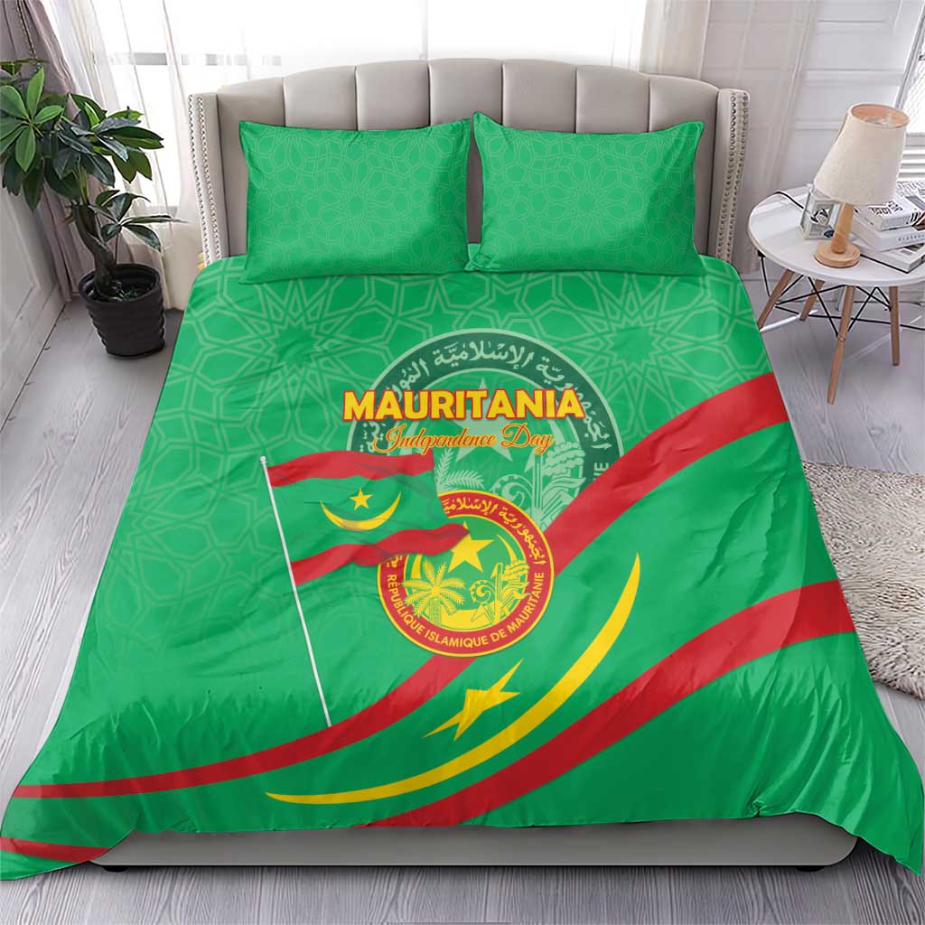 Mauritania Independence Day Bedding Set Coat Of Arms With Map - Wonder Print Shop