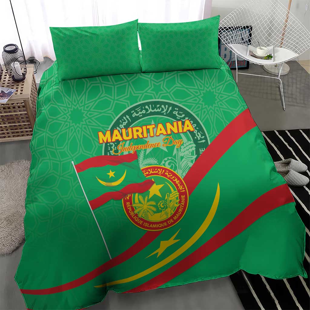 Mauritania Independence Day Bedding Set Coat Of Arms With Map - Wonder Print Shop