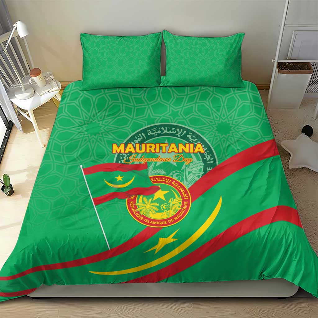 Mauritania Independence Day Bedding Set Coat Of Arms With Map - Wonder Print Shop