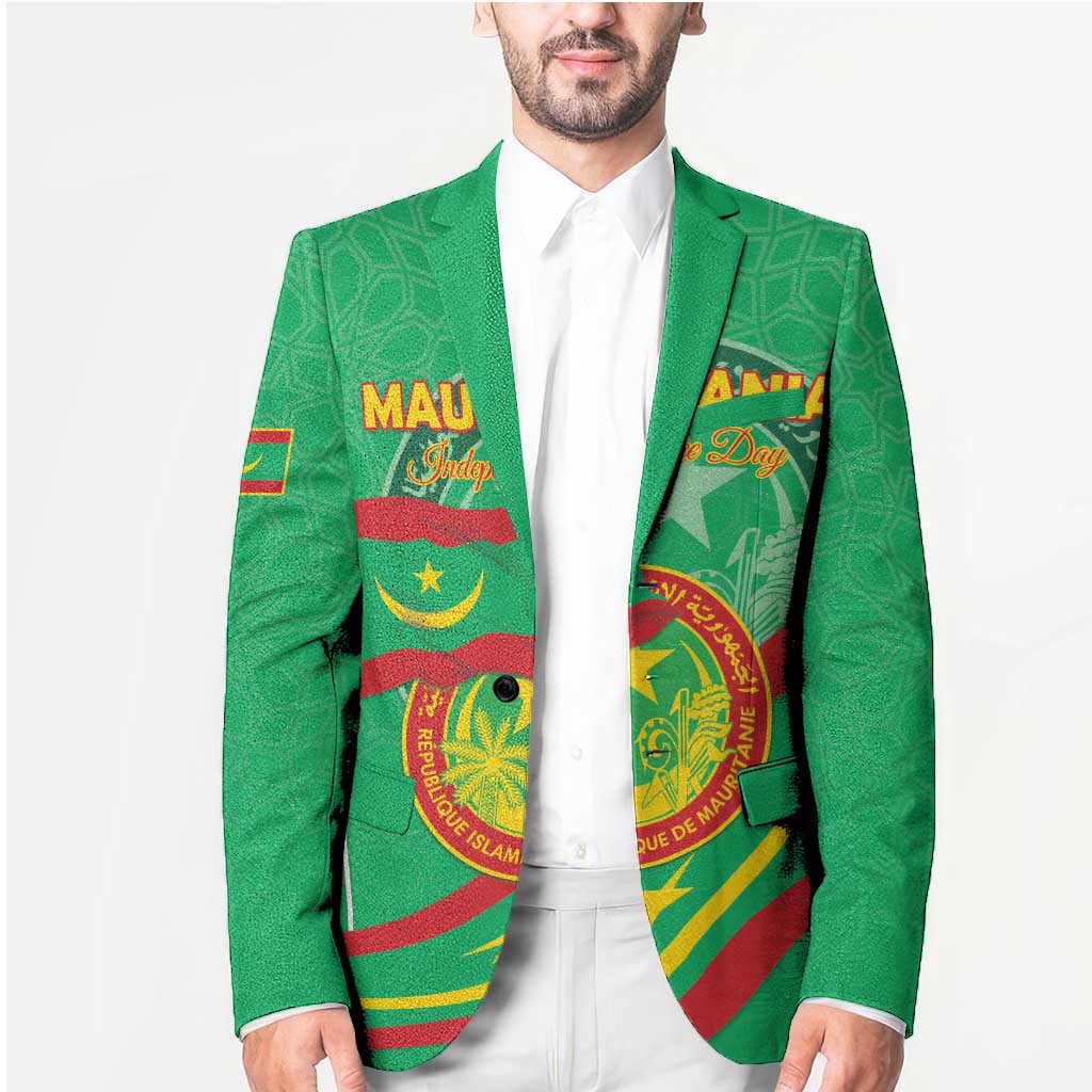 Personalized Mauritania Independence Day Blazer Coat Of Arms With Map - Wonder Print Shop