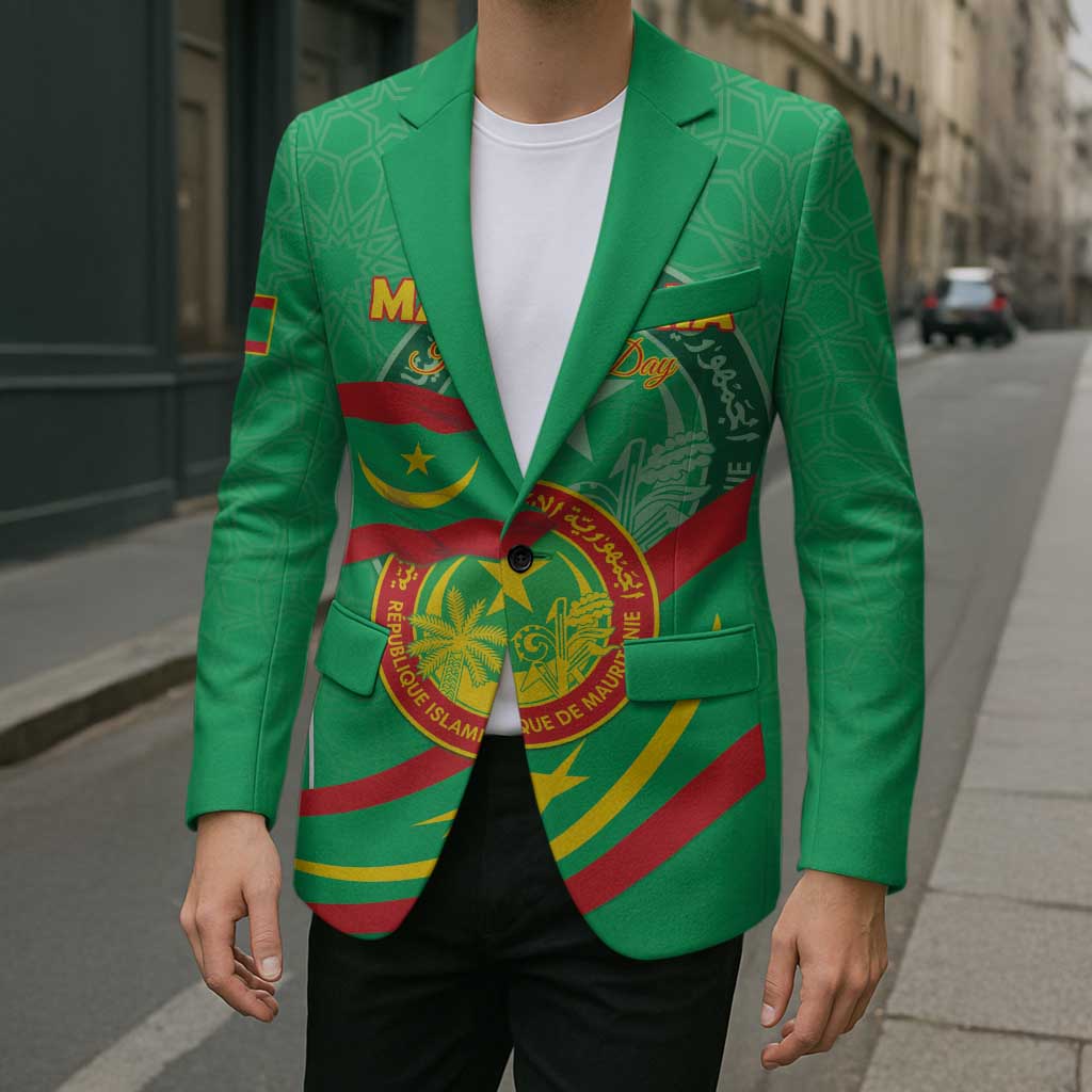 Personalized Mauritania Independence Day Blazer Coat Of Arms With Map - Wonder Print Shop