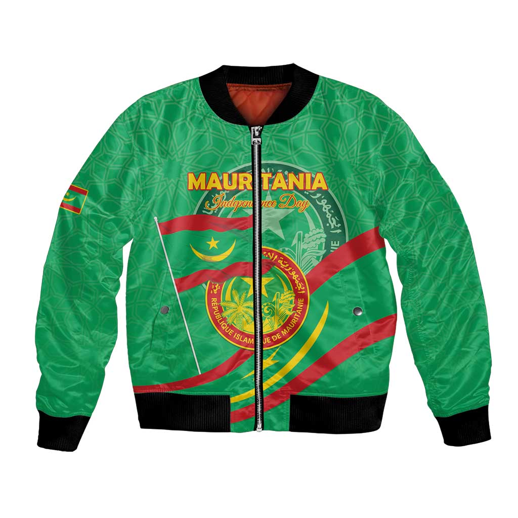 Personalized Mauritania Independence Day Bomber Jacket Coat Of Arms With Map - Wonder Print Shop
