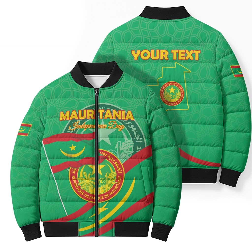 Personalized Mauritania Independence Day Bomber Puffer Jacket Coat Of Arms With Map - Wonder Print Shop