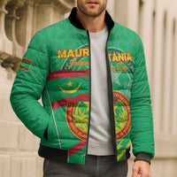 Personalized Mauritania Independence Day Bomber Puffer Jacket Coat Of Arms With Map - Wonder Print Shop