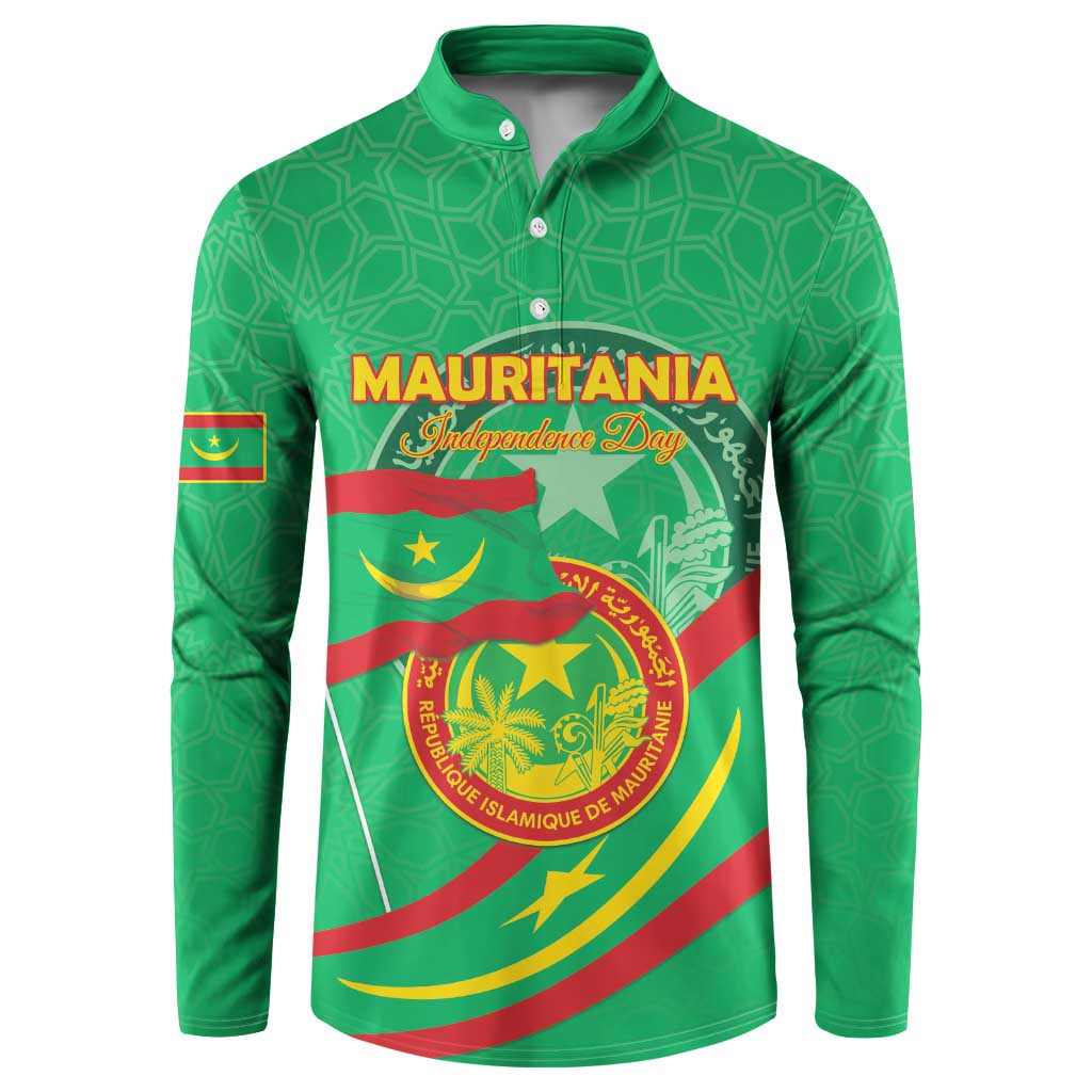 Personalized Mauritania Independence Day Button Sweatshirt Coat Of Arms With Map - Wonder Print Shop