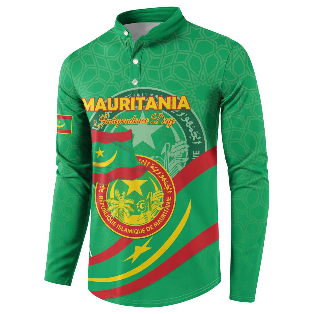 Personalized Mauritania Independence Day Button Sweatshirt Coat Of Arms With Map - Wonder Print Shop