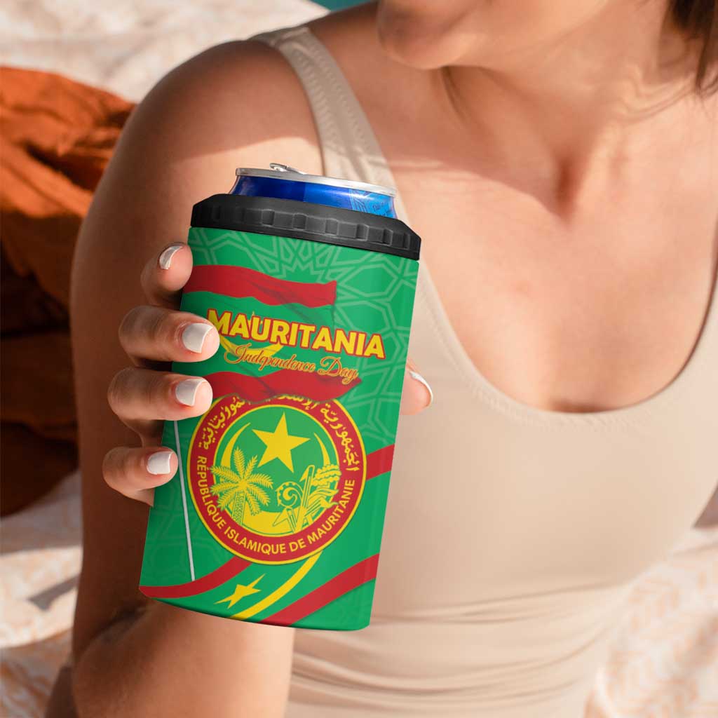Personalized Mauritania Independence Day 4 in 1 Can Cooler Tumbler Coat Of Arms With Map - Wonder Print Shop