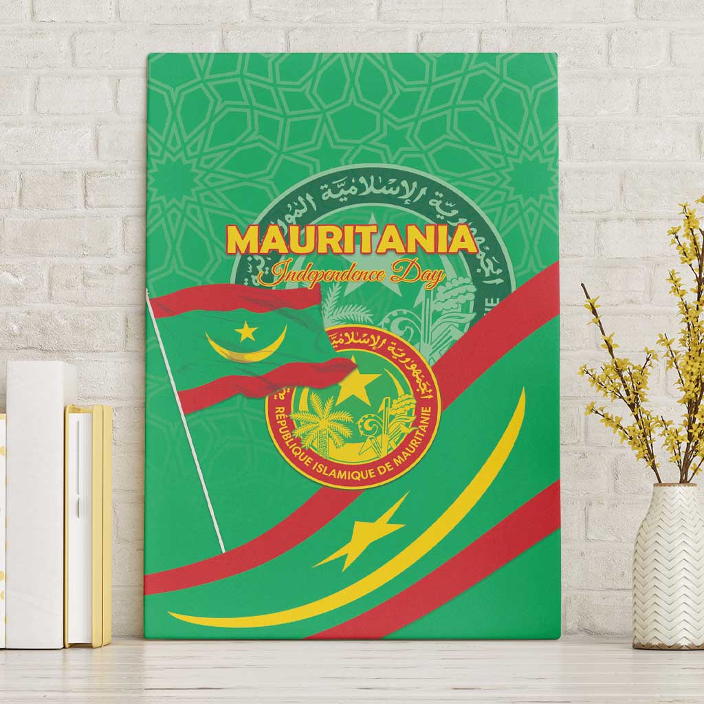 Mauritania Independence Day Canvas Wall Art Coat Of Arms With Map - Wonder Print Shop