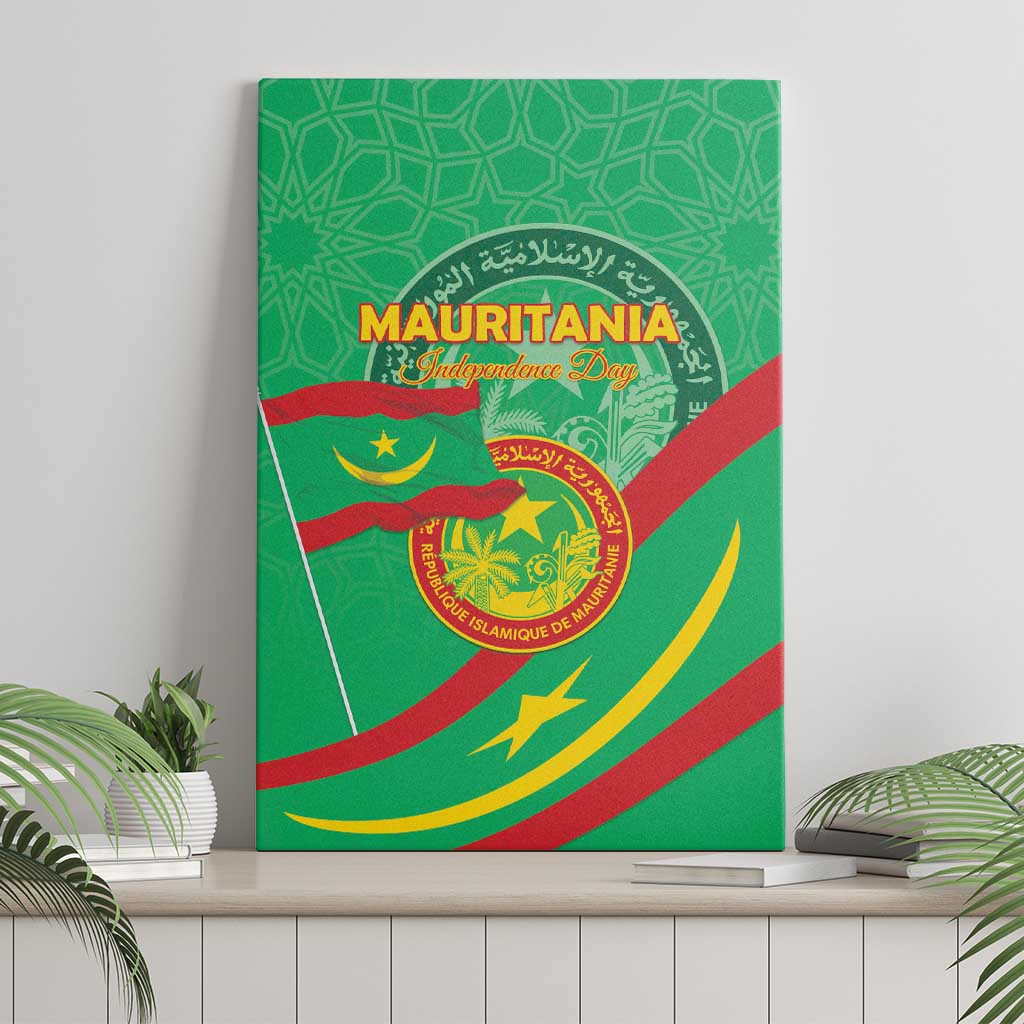 Mauritania Independence Day Canvas Wall Art Coat Of Arms With Map - Wonder Print Shop