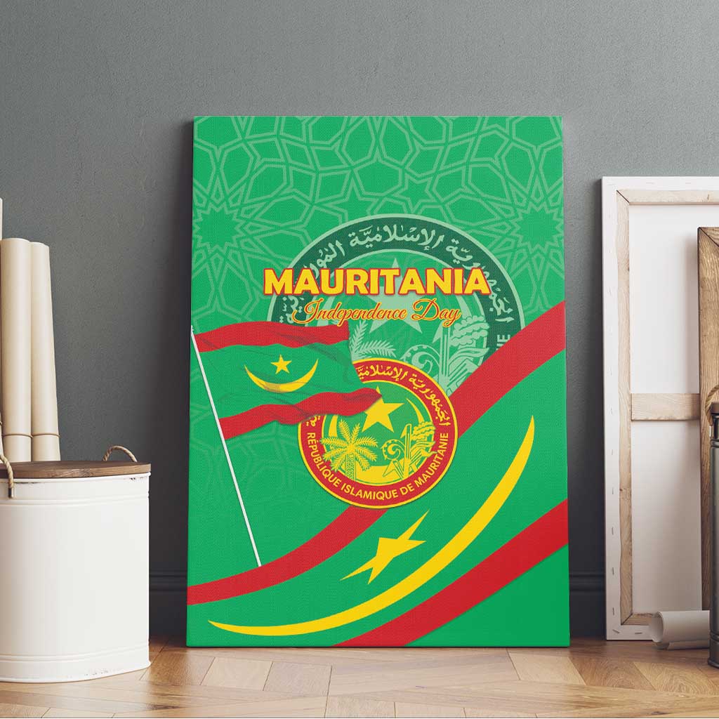 Mauritania Independence Day Canvas Wall Art Coat Of Arms With Map - Wonder Print Shop