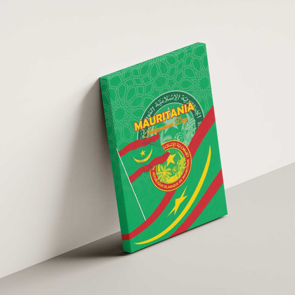 Mauritania Independence Day Canvas Wall Art Coat Of Arms With Map - Wonder Print Shop
