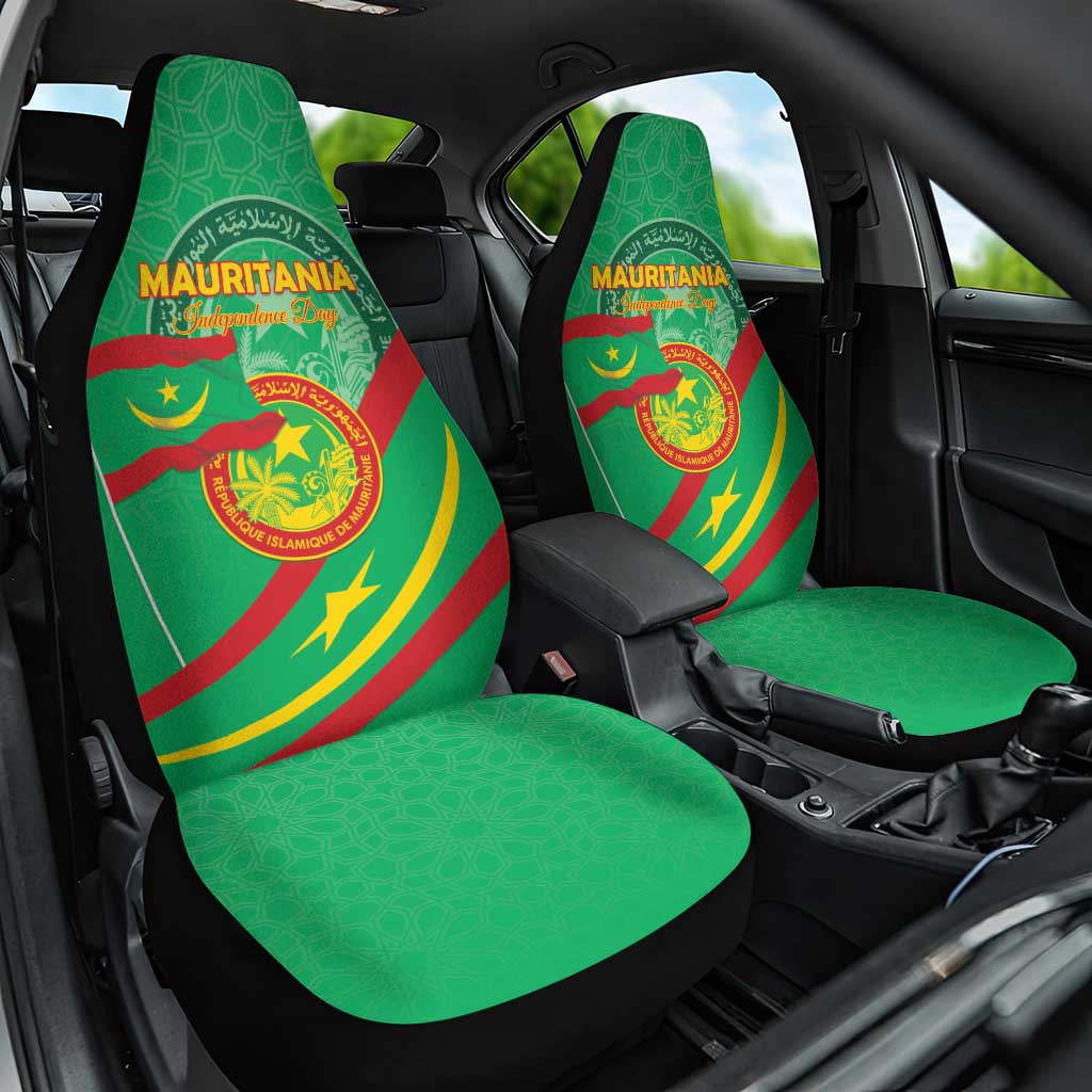 Mauritania Independence Day Car Seat Cover Coat Of Arms With Map - Wonder Print Shop