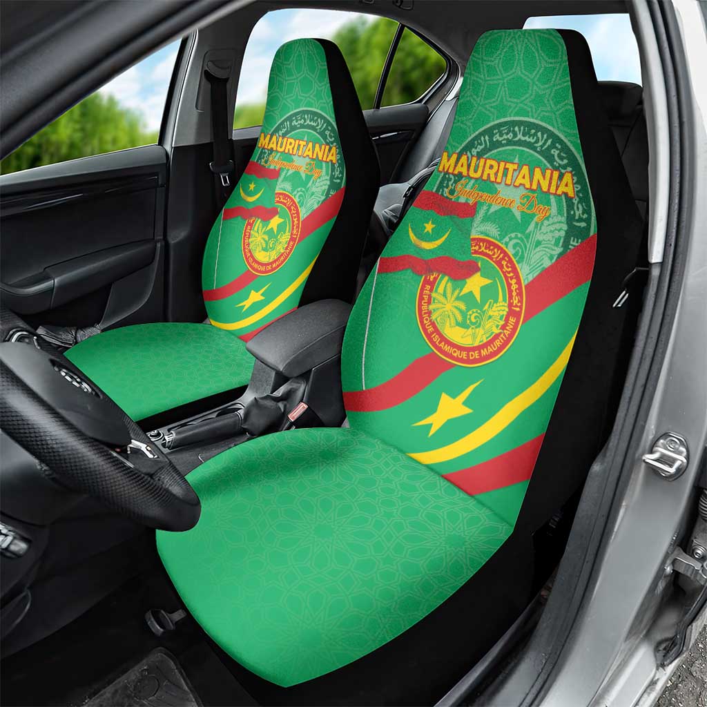 Mauritania Independence Day Car Seat Cover Coat Of Arms With Map - Wonder Print Shop