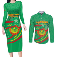 Personalized Mauritania Independence Day Couples Matching Long Sleeve Bodycon Dress and Long Sleeve Button Shirt Coat Of Arms With Map - Wonder Print Shop