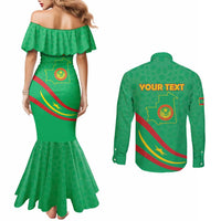 Personalized Mauritania Independence Day Couples Matching Mermaid Dress and Long Sleeve Button Shirt Coat Of Arms With Map - Wonder Print Shop