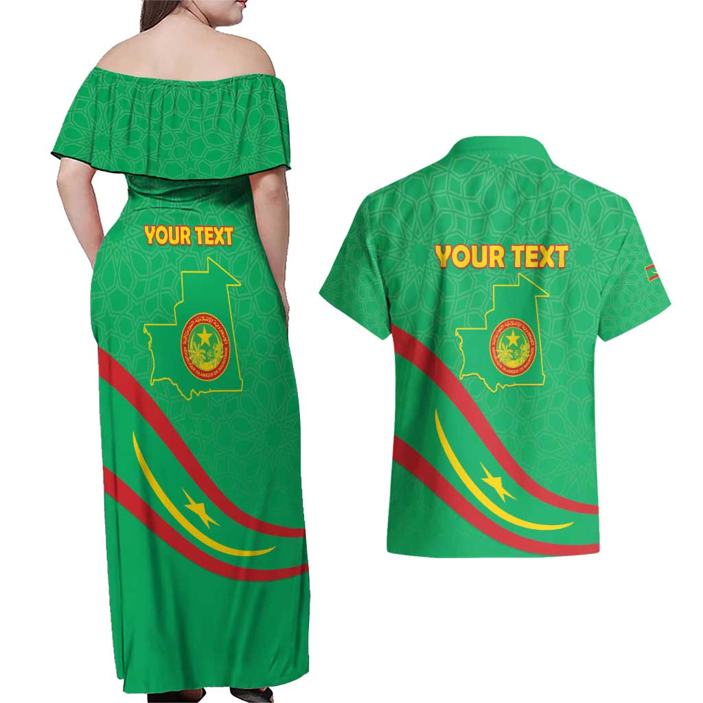 Personalized Mauritania Independence Day Couples Matching Off Shoulder Maxi Dress and Hawaiian Shirt Coat Of Arms With Map - Wonder Print Shop