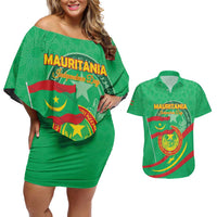 Personalized Mauritania Independence Day Couples Matching Off Shoulder Short Dress and Hawaiian Shirt Coat Of Arms With Map - Wonder Print Shop