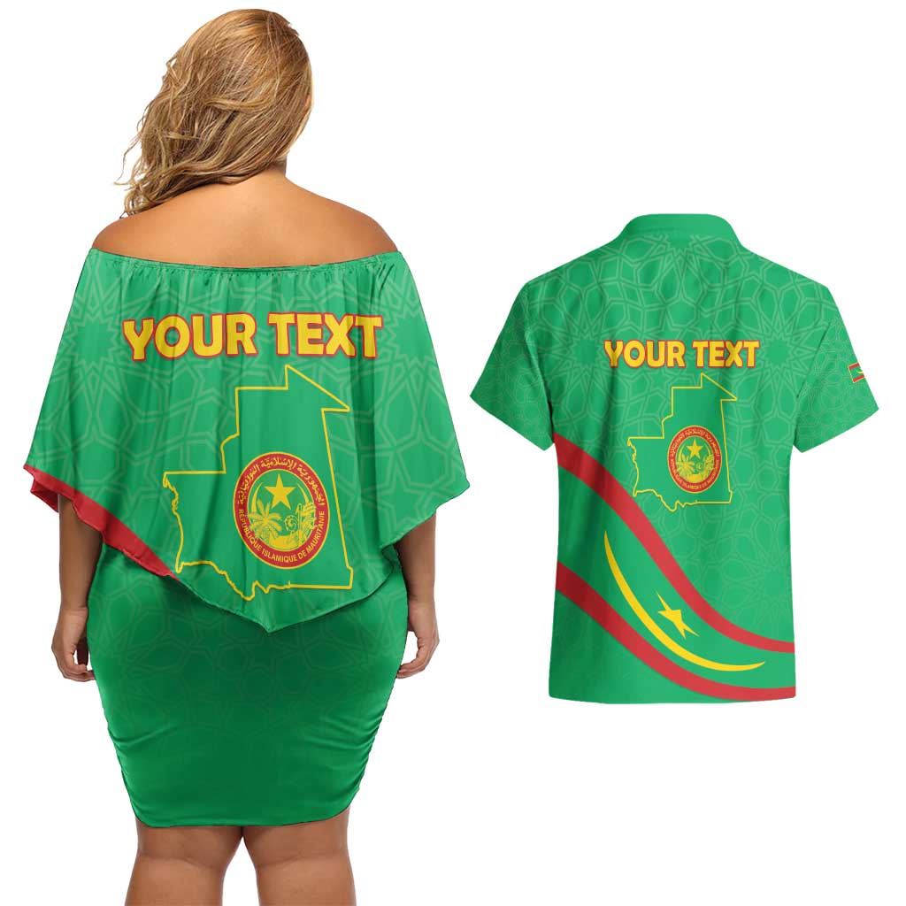 Personalized Mauritania Independence Day Couples Matching Off Shoulder Short Dress and Hawaiian Shirt Coat Of Arms With Map - Wonder Print Shop