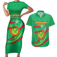 Personalized Mauritania Independence Day Couples Matching Short Sleeve Bodycon Dress and Hawaiian Shirt Coat Of Arms With Map - Wonder Print Shop