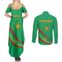 Personalized Mauritania Independence Day Couples Matching Summer Maxi Dress and Long Sleeve Button Shirt Coat Of Arms With Map - Wonder Print Shop